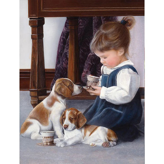 Girl And Dog Beagle | Cross Stitch Embroidery