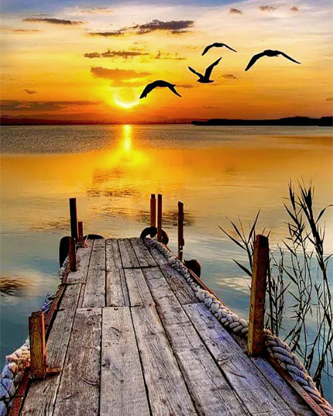 Bliss On The Pier At Sunset On The Lake | Diamond Painting