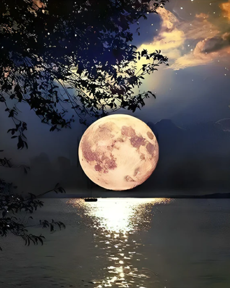 Beautiful Full Moon Over The Lake | Diamond Painting