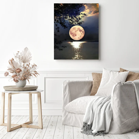 Beautiful Full Moon Over The Lake | Diamond Painting