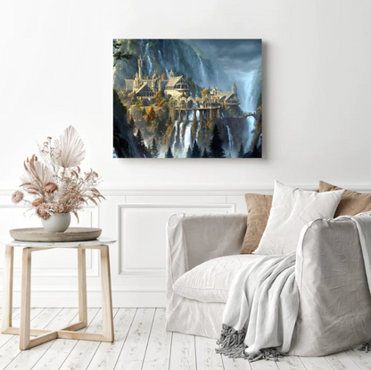 Dreamy Mysterious Castle Waterfall | Diamond Painting
