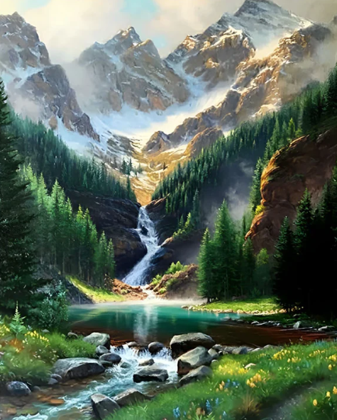 Rocky Mountain Waterfall | Diamond Painting