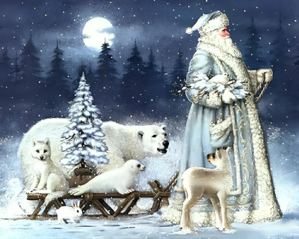 Santa Claus Polar Bear Christmas | Diamond Painting