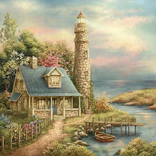 Lighthouse And Villa | Diamond Painting