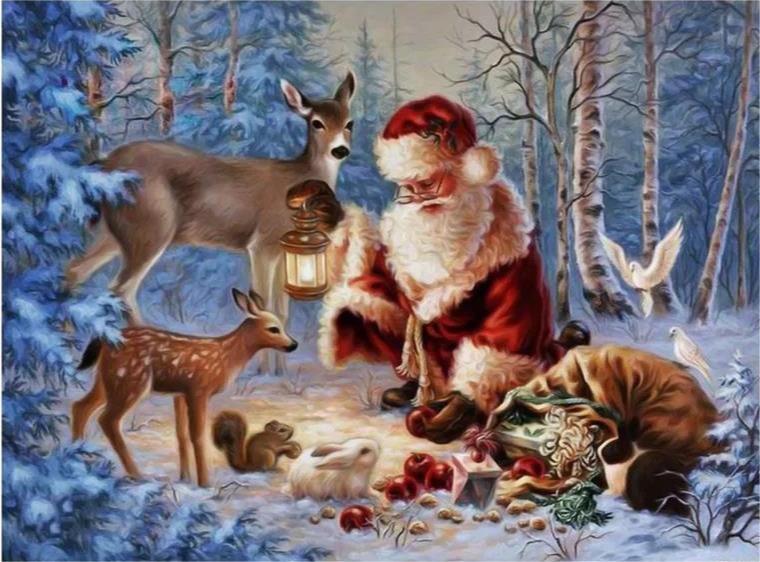 Christmas Santa Claus Carrying The Lantern | Diamond Painting