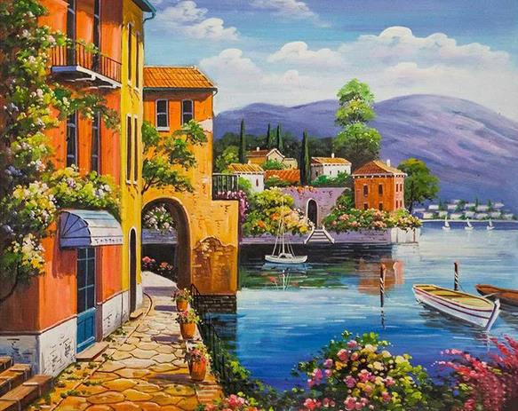 Dreamy Landscape Of The Coastal City | Diamond Painting