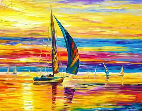 Bright Sunset On A Sailing Boat | Diamond Painting