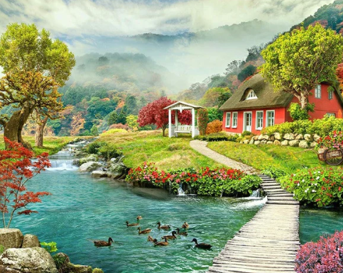 Landscape With Cabins | Diamond Painting