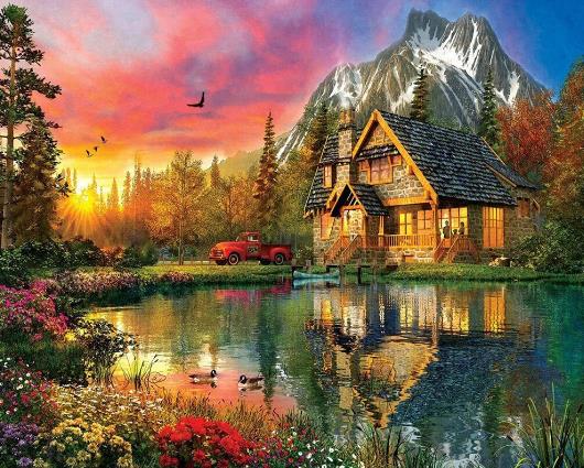 Cottage Under Sunset | Diamond Painting