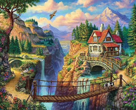 Hut On The Waterfall | Diamond Painting