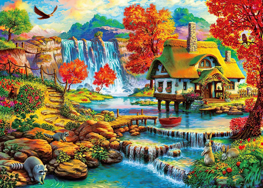 Cottage Near The Waterfall | Diamond Painting