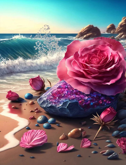 Pink Rose By The Sea | Diamond Painting