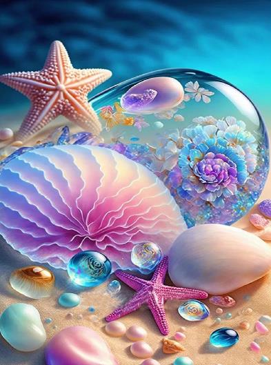 Water Drops And Shells | Diamond Painting