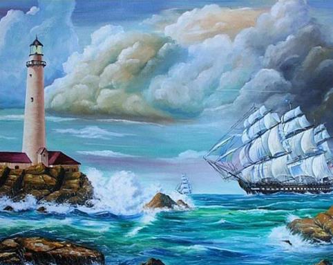 Lighthouse And Ship | Diamond Painting