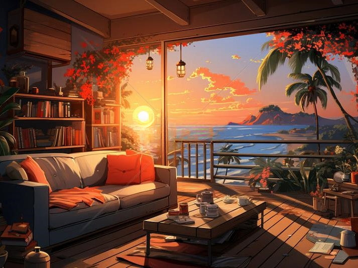 Cozy Living Room By The Sea | Diamond Painting