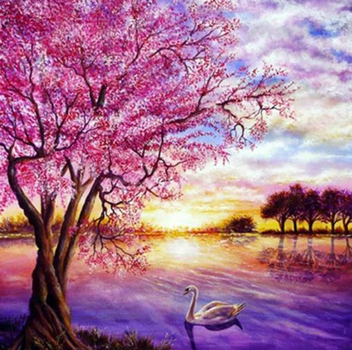 Pink Swan Lake | Diamond Painting