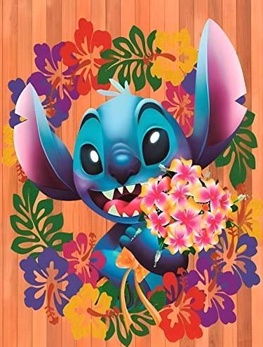 Stitch Is Holding Flowers | Diamond Painting