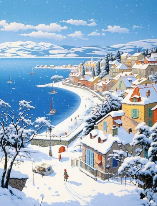 Snowy Seaside Town | Diamond Painting