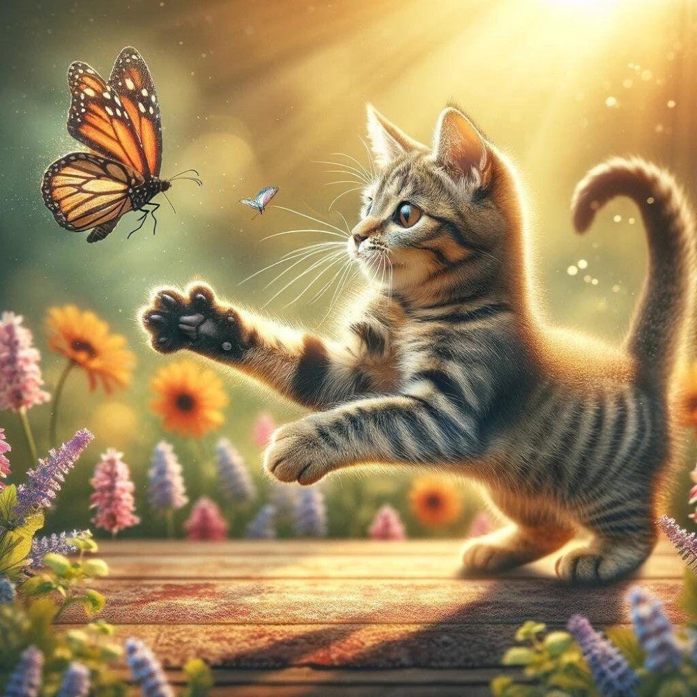 Cat with Butterfly  | Diamond Painting