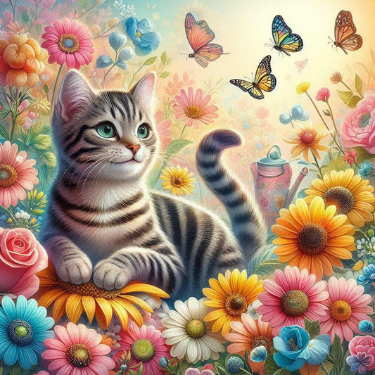 Cat with Butterfly  | Diamond Painting