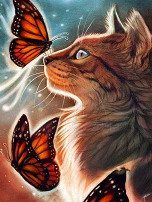 Cat with Butterfly  | Diamond Painting