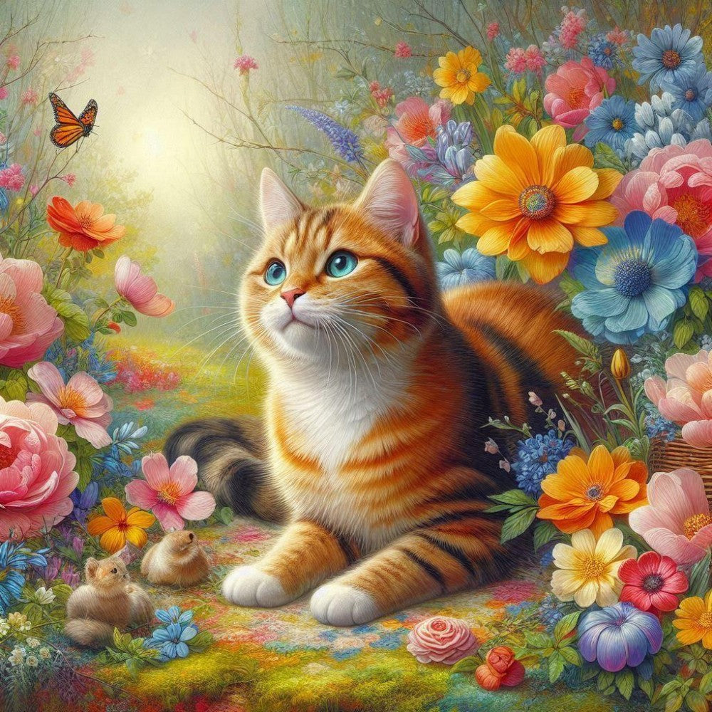 Cat with Butterfly  | Diamond Painting