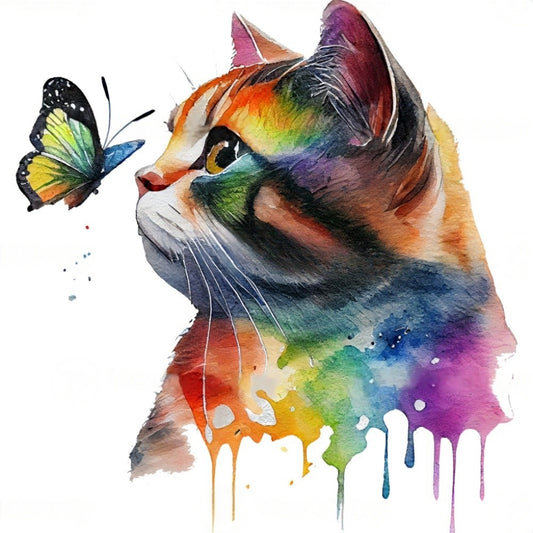 Cat with Butterfly  | Diamond Painting