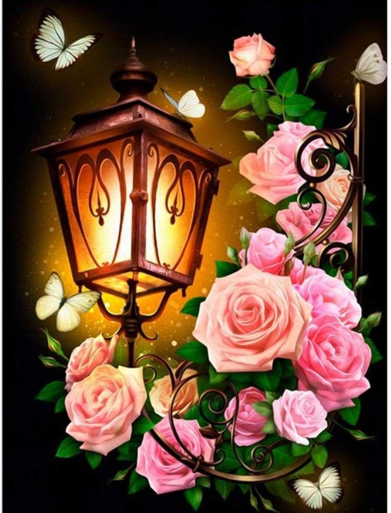 Street Lights And Flowers | Diamond Painting