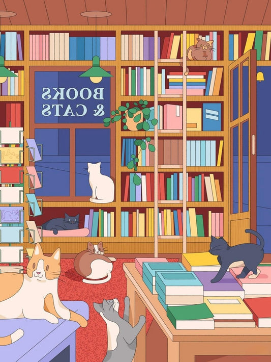 Cat Bookshelf | Diamond Painting