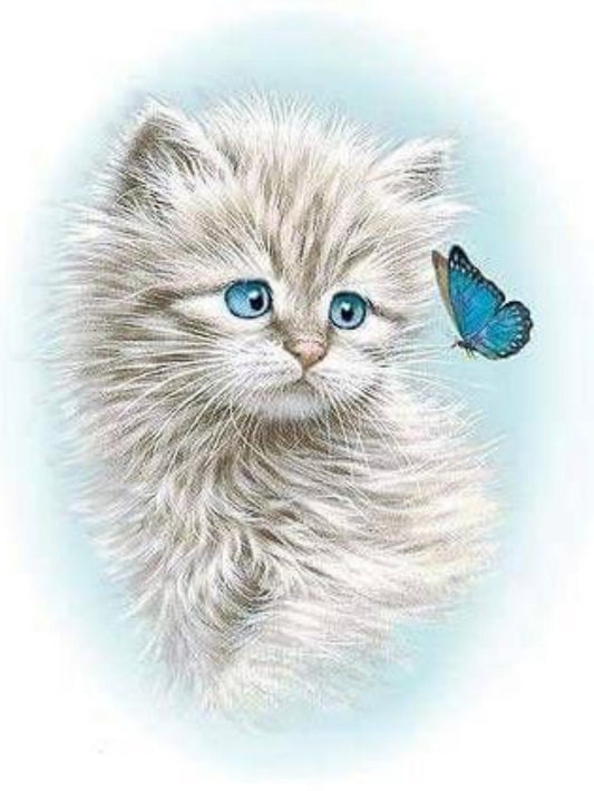 Cat with Butterfly  | Diamond Painting