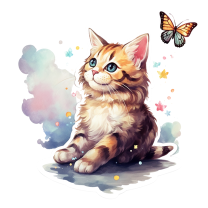 Cat with Butterfly  | Diamond Painting