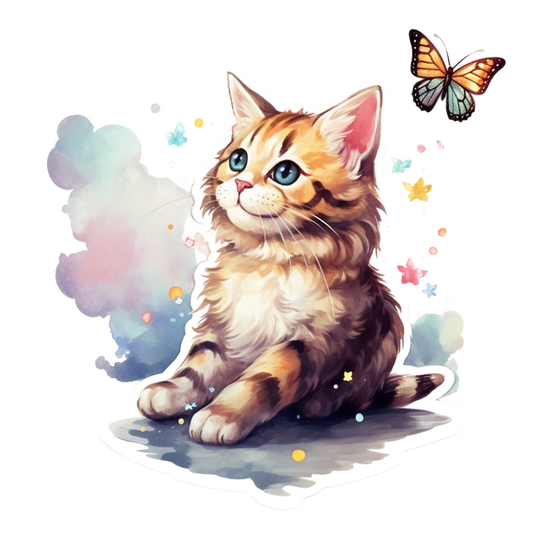 Cat with Butterfly  | Diamond Painting