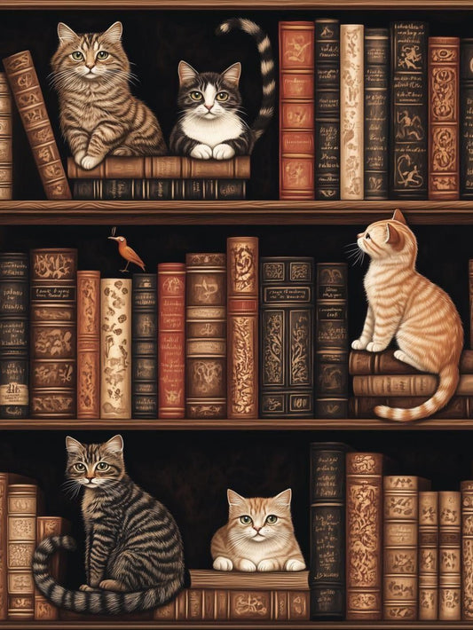 Cat Bookshelf | Diamond Painting