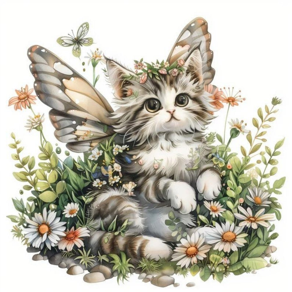 Cat with Butterfly  | Diamond Painting