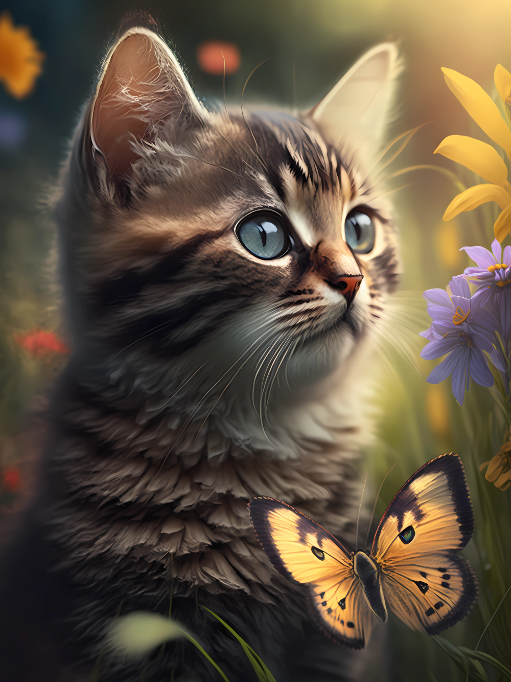 Cat with Butterfly  | Diamond Painting