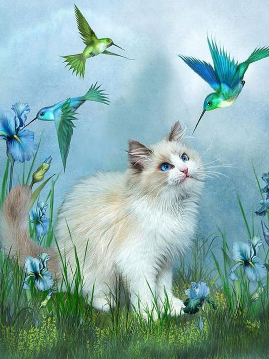 Cat with Butterfly  | Diamond Painting