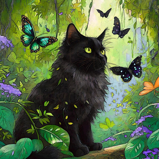 Cat with Butterfly  | Diamond Painting