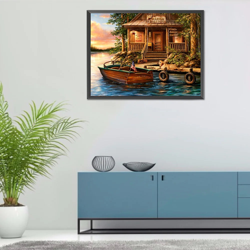 Cabin And Boat | Diamond Painting