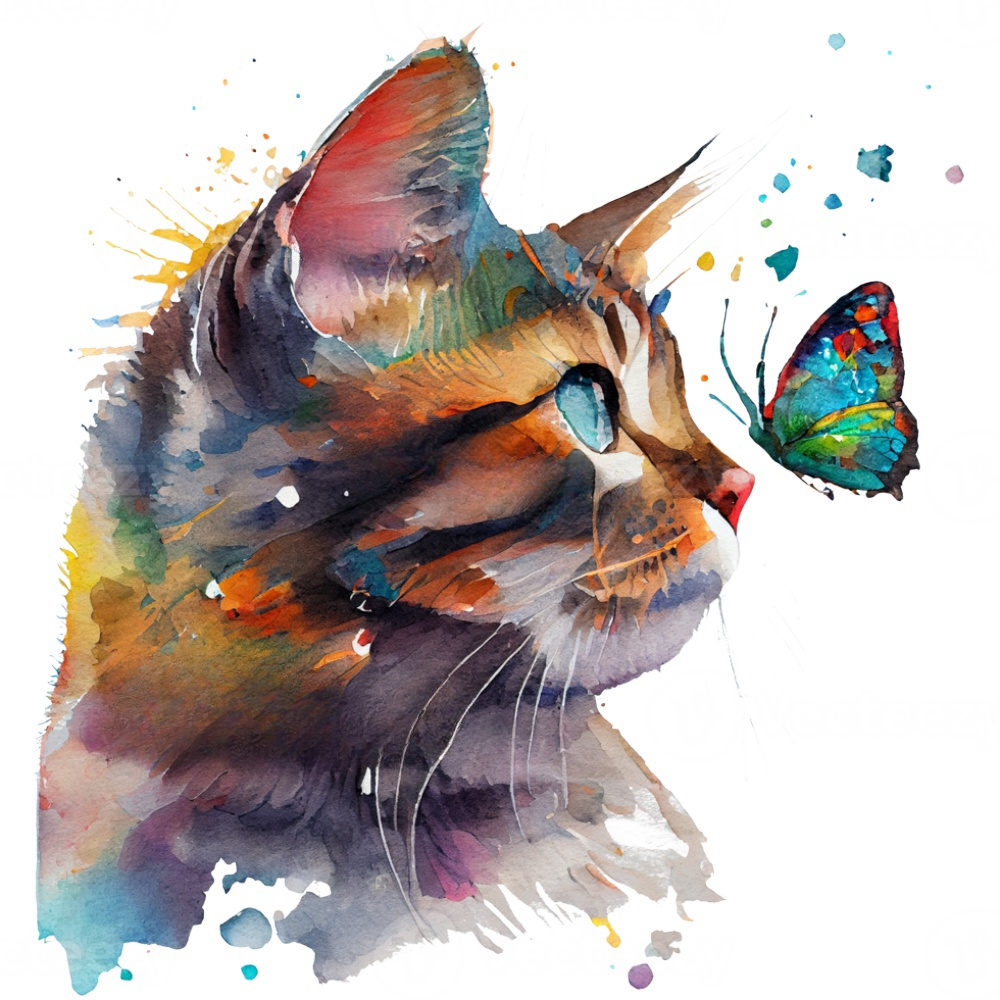 Cat with Butterfly  | Diamond Painting