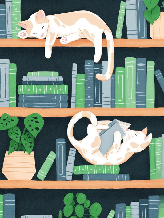 Cat Bookshelf | Diamond Painting