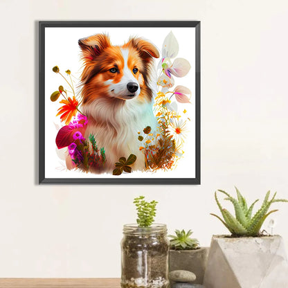 Flowers And Dog Australian Shepherd | Diamond Painting