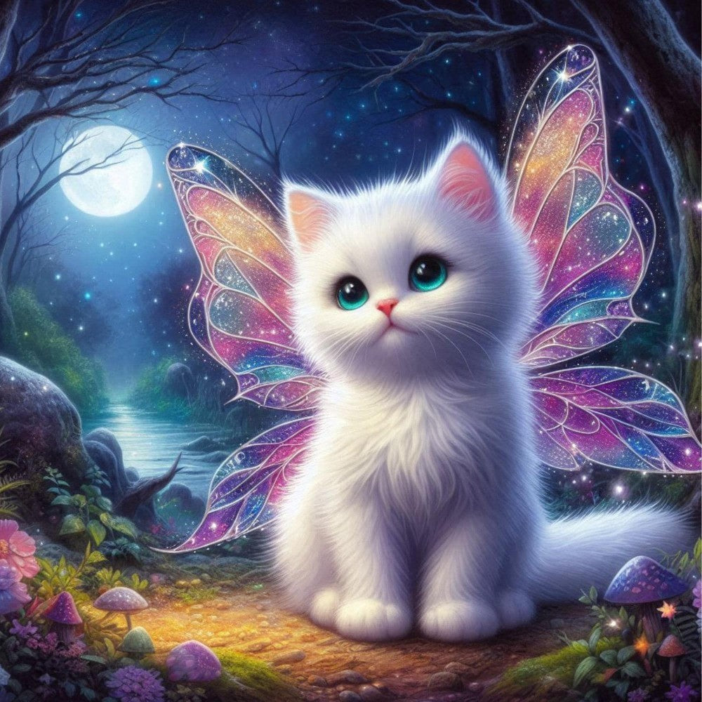 Cat with Butterfly  | Diamond Painting