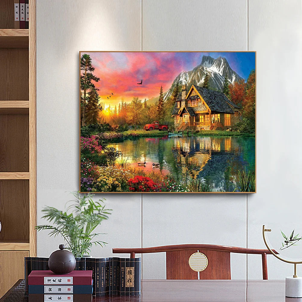 Cottage Under Sunset | Diamond Painting