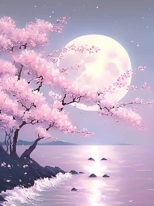 Cherry Flowers Under The Moon | Diamond Painting