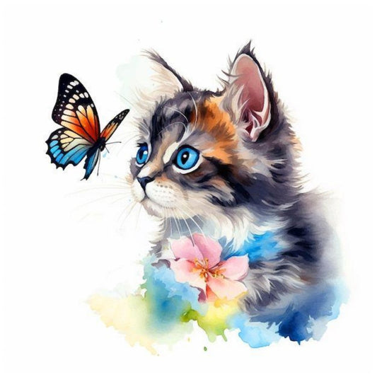 Cat with Butterfly  | Diamond Painting