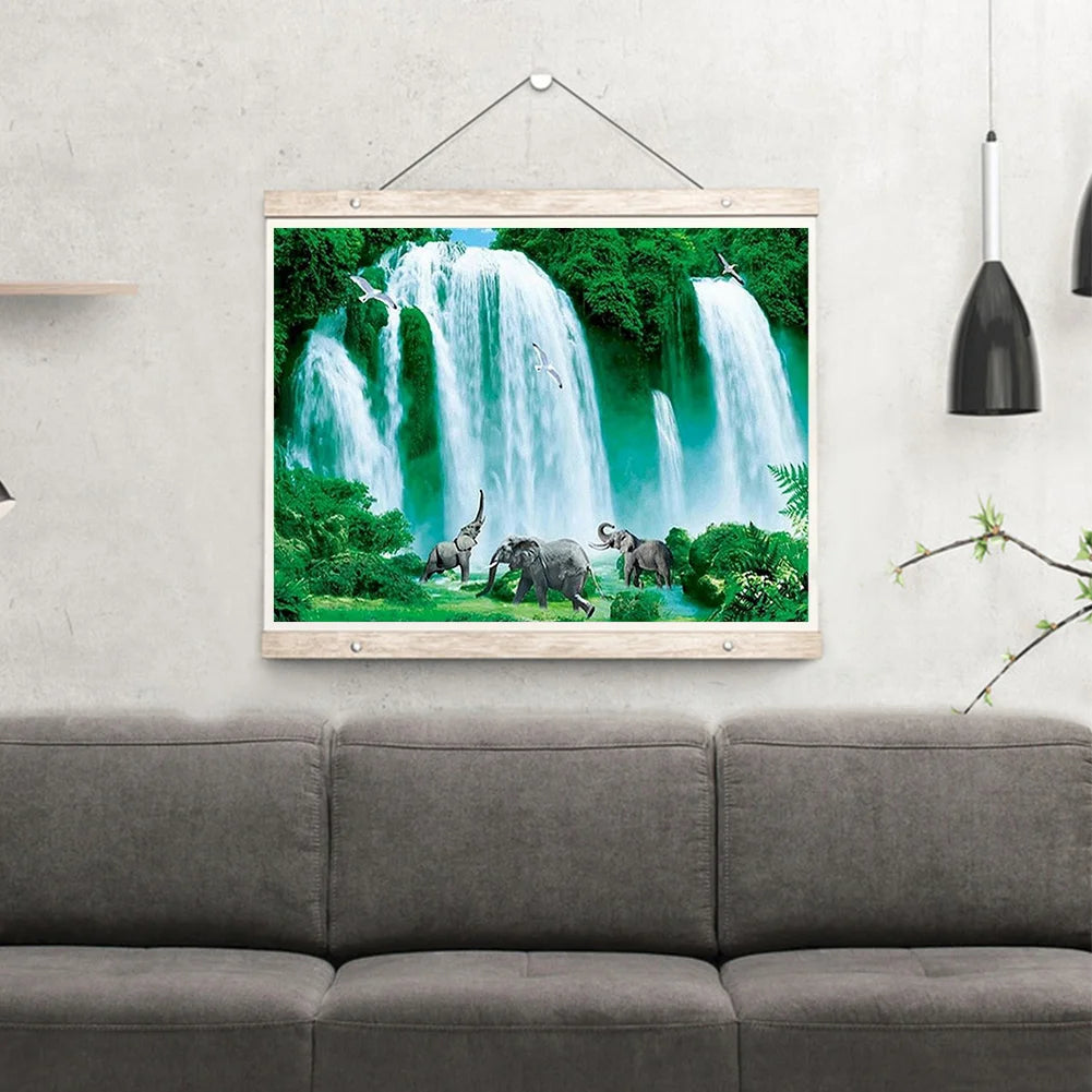 Elephant Under The Waterfall | Diamond Painting