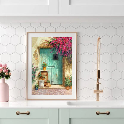 Red Flowers At The Door | Diamond Painting