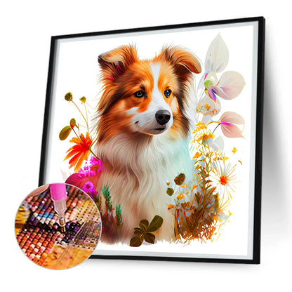 Flowers And Dog Australian Shepherd | Diamond Painting
