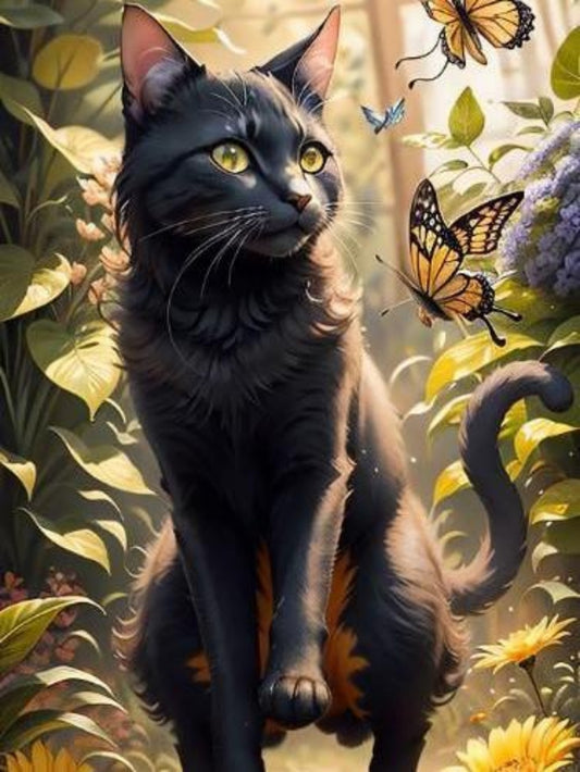 Cat with Butterfly  | Diamond Painting