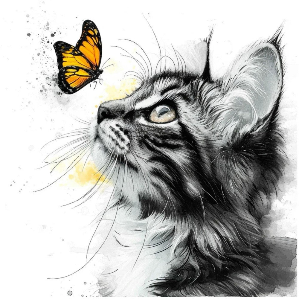 Cat with Butterfly  | Diamond Painting